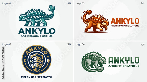 Εκτύπωση καμβά Ankylosaurus dinosaur mascot logo set in various styles.