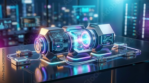 Futuristic glowing energy core with circuit board details