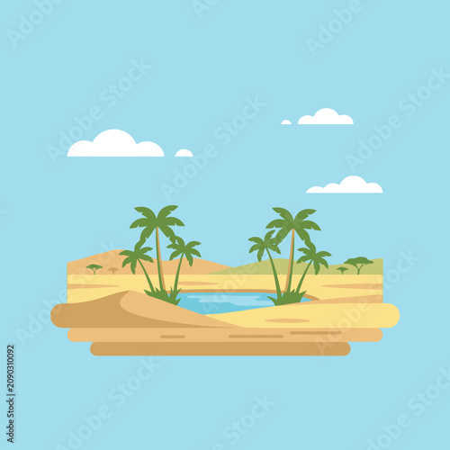 A flat vector illustration of a desert oasis