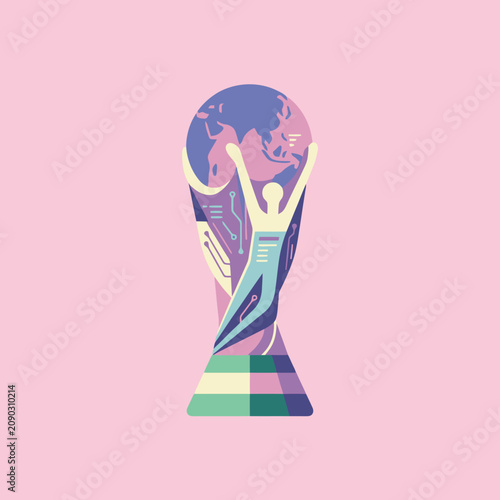 A stylized trophy icon featuring a human figure and globe