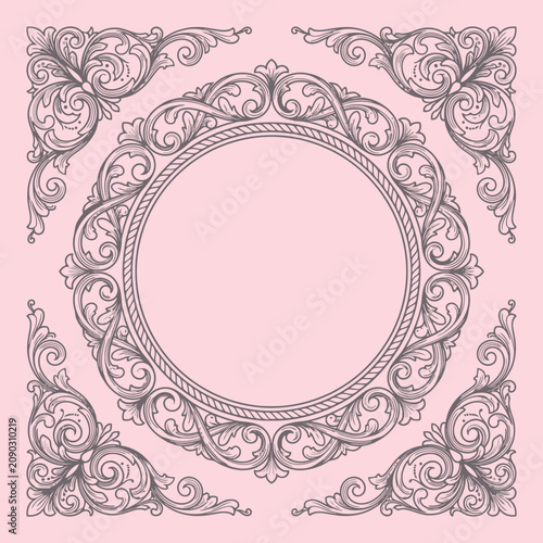 Elegant vintage floral frame on a pink background