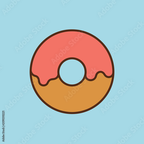 A simple illustration of a round donut with pink frosting
