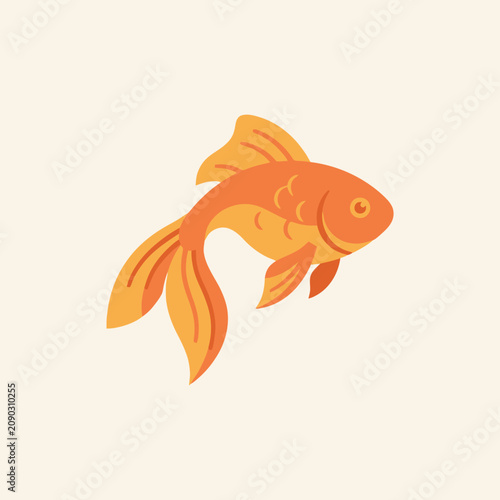 A vibrant orange goldfish swims in a simple style