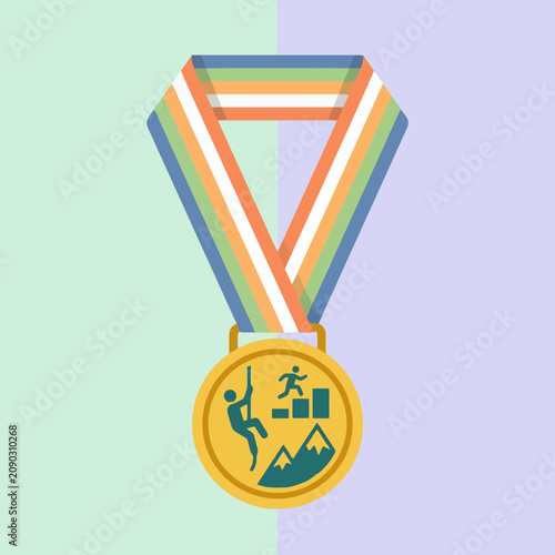Gold medal with colorful ribbon for sports achievement