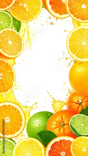 A colorful arrangement of sliced citrus fruits on a white background