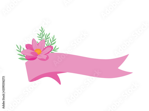 Pink Ribbon with Flower Illustration