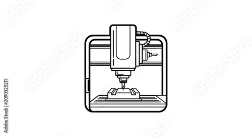 CNC Milling Machine Icon Line Art Illustration