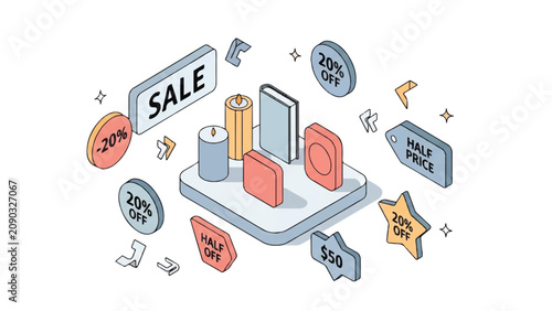Billede på lærred Discount sale shopping icons on screen.