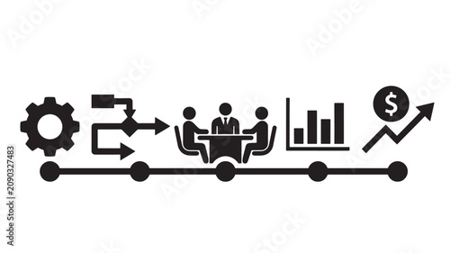 Business process management and strategy icons for workflow optimization and financial growth