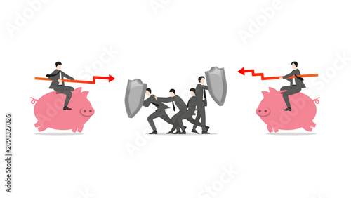 Canvas-taulu Business team defending against dual financial attacks, corporate resilience in