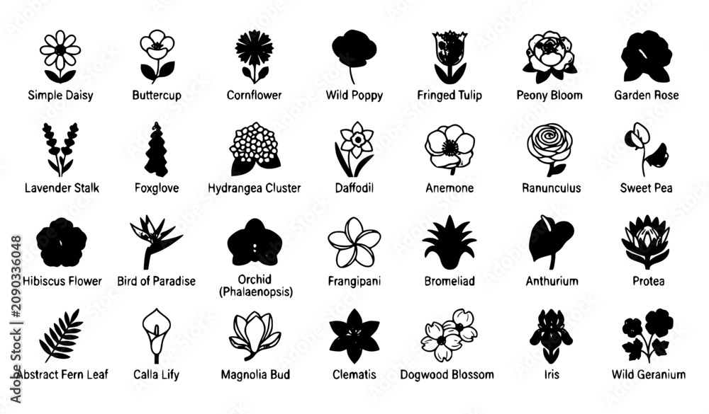 Fototapeta premium Elegant Floral Symbol Icon Set Garden Flower Collection Editable Vector Illustration