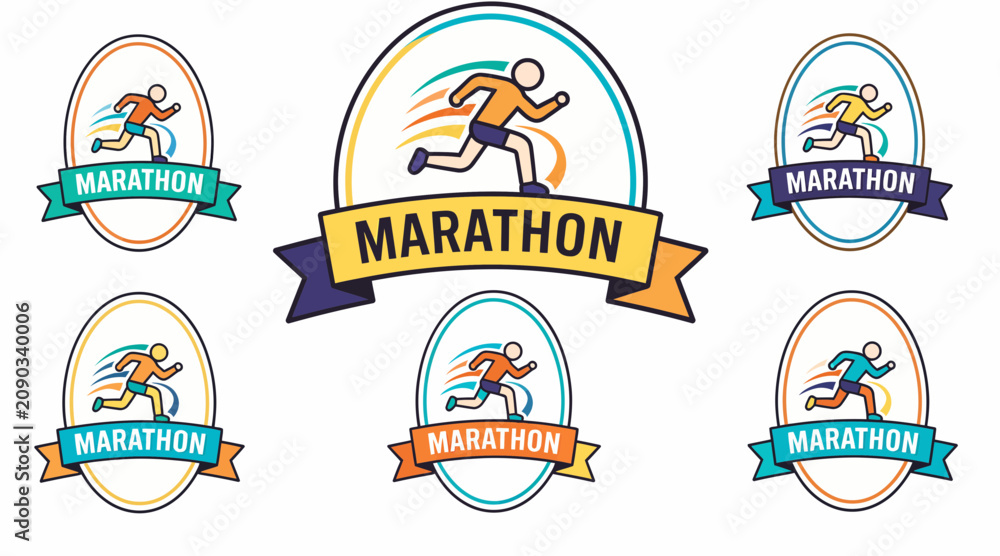 Naklejka premium marathon runner logo icons
