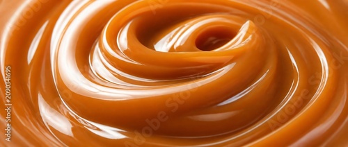 Close up swirling and smooth liquid caramel sauce texture