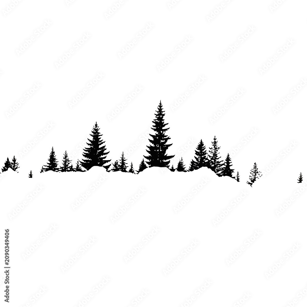 Fototapeta premium A minimalist black silhouette of a coniferous forest against a white background