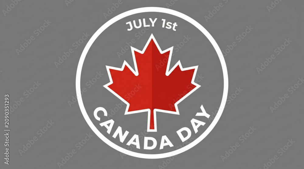 Obraz premium July 1st celebration emblem featuring national maple leaf and patriotic text on monochromatic background with showcases bold circular emblem celebrating national holiday