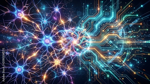 Abstract neural network and circuit board fusion.