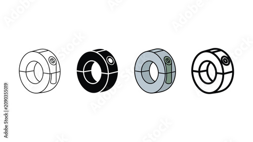 Obraz na płótnie Industrial Shaft Collar Clamping Ring Vector Illustration Set