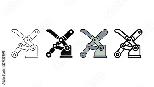 Foto Industrial Toggle Clamp Mechanical Linkage Lever Vector Icons Set
