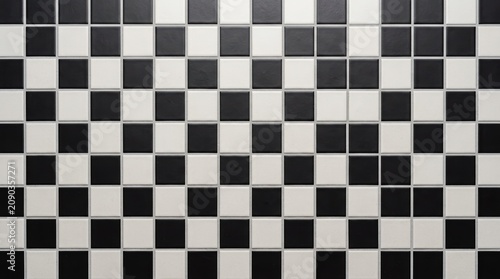 Black and white checkered tile wall pattern, classic monochrome geometric ceramic background for modern interior design and architecture