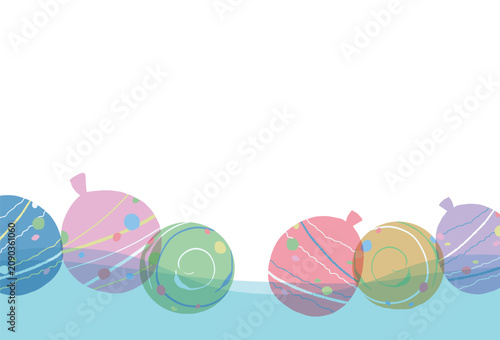 並んで水に浮かぶヨーヨーのイラスト背景素材