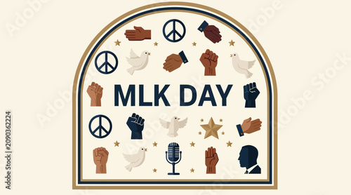 MLK Day Emblem: Peace, Unity, Equality, Civil Rights Celebration