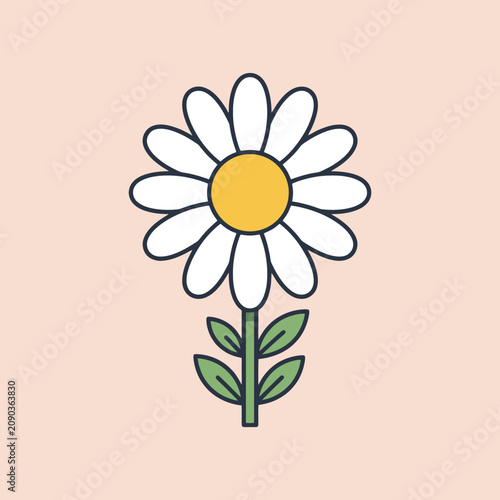A simple white flower icon on a soft peach background