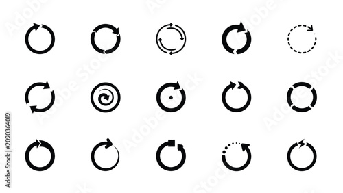 Obraz na płótnie Abstract circular directional arrows collection in minimalist black with monochr