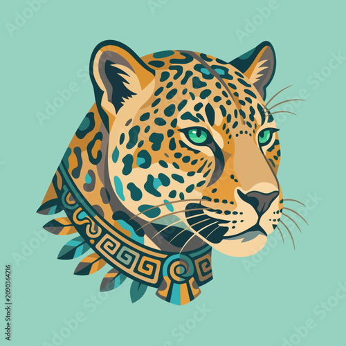 Stylized jaguar head with ancient tribal collar