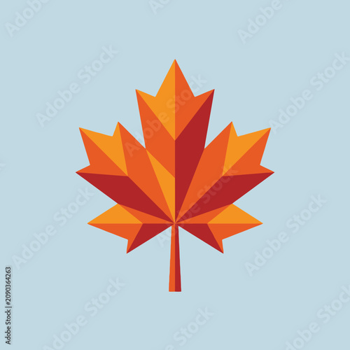A geometric orange maple leaf illustration on a blue background