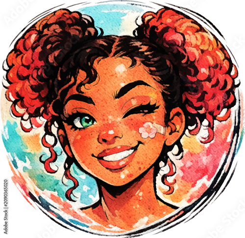 Konstfotografi AI Vector Girl Portrait Illustration – Cute Coquette Character with Dynamic Fish