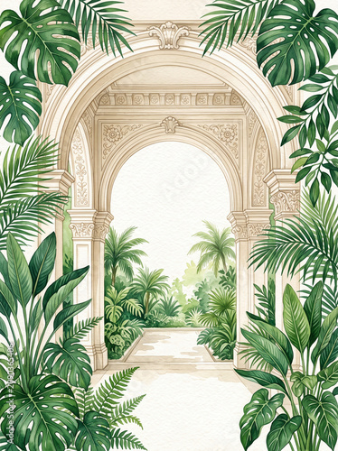 Luxury Emerald Botanical Palace Invitation Background