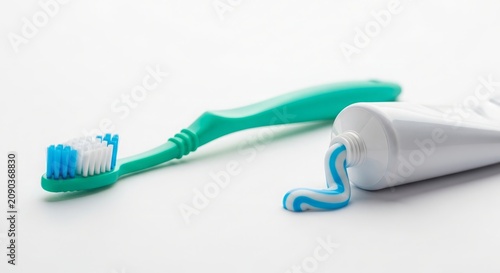 Toothbrush and Toothpaste Isolated on White Background for Dental Care Product Photography
