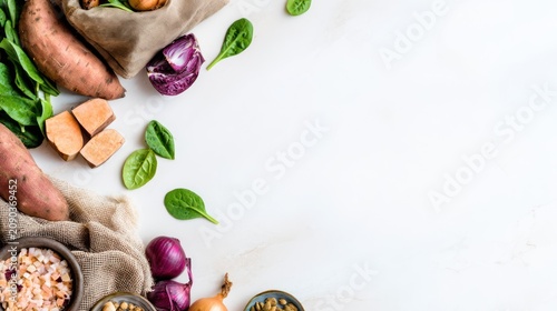 Fresh Vegetables and Spices on White Background.