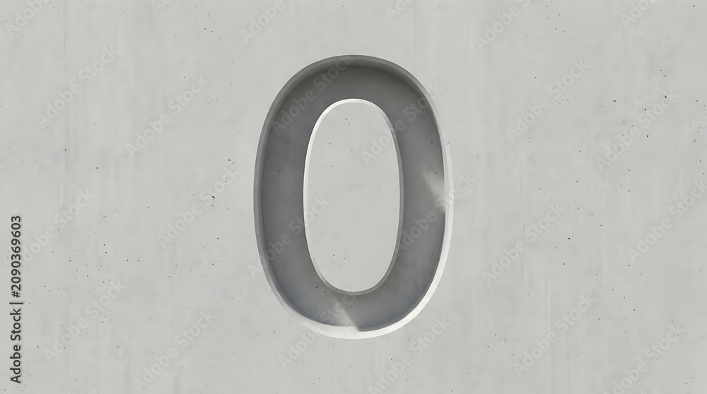 Obraz premium Minimalist concrete typography number 0 carved into grey architectural wall