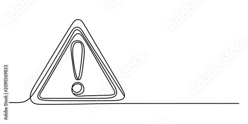 Valokuva Warning sign with exclamation mark in continuous single line drawing