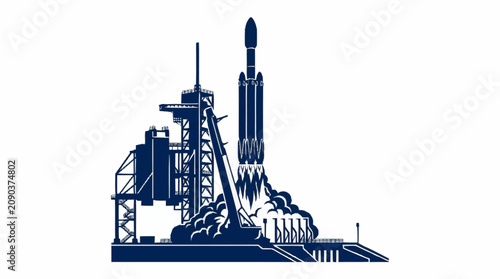 Photos Rocket Launch From Launchpad With Intense Flames and Smoke.