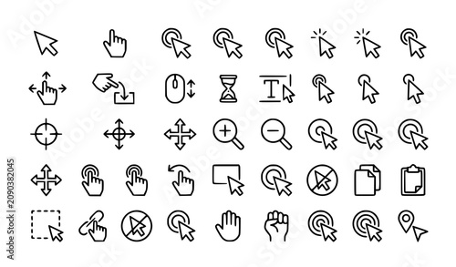 Schilderij op canvas Cursor Click Outline Icons Set Editable Stroke Mouse Pointer Linear Vector Colle