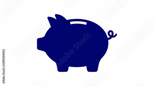 Billede på lærred Simple Dark Blue Piggy Bank Icon on White Background.
