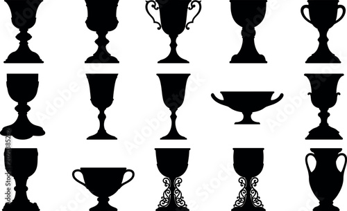 Obraz na plátne Vintage holy grail chalice collection featuring detailed black silhouettes of an