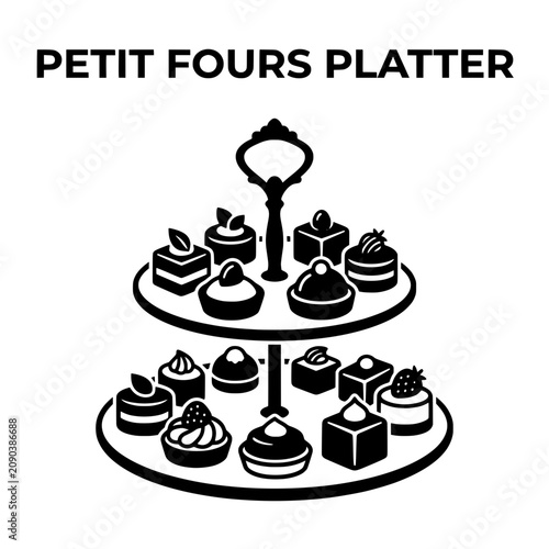 Petit Fours Platter Assorted Miniature Cakes and Pastries Display.