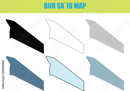 Fotografía Bur Said Egypt map segments in fill outline and lined style with varied color pa