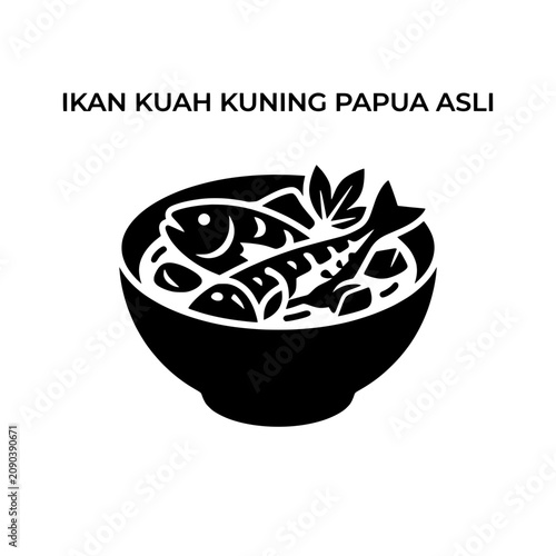 Traditional Papuan Yellow Fish Soup Bowl Illustration.