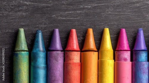Colorful crayons on blackboard with creative drawing back to school education background