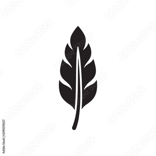 Minimalist black feather icon isolated on a clean white background