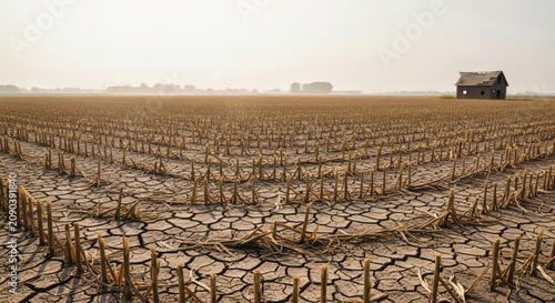 Drought Landscape With Cracked Dry Earth and Climate Change Impact Concept
