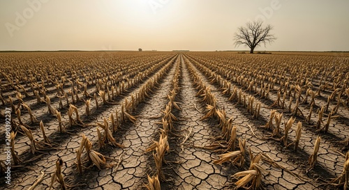 Drought Landscape With Cracked Dry Earth and Climate Change Impact Concept