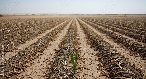 Drought Landscape With Cracked Dry Earth and Climate Change Impact Concept