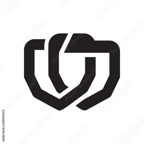 Minimalist Abstract Black Logo Design Featuring Interlocking Shields
