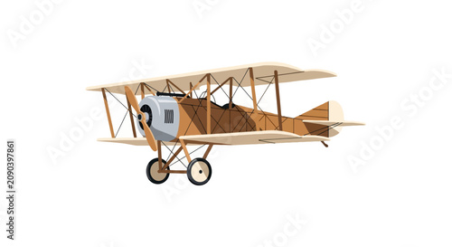 Bild auf Leinwand Vintage wooden biplane with propeller and landing gear