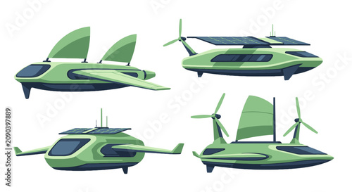 Billede på lærred Sustainable futuristic solar powered and wind assisted aircraft